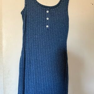 Blue Ribbed Sleeveless Dress with Cardigan